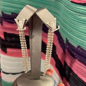 Silver Crystal Logo Earrings